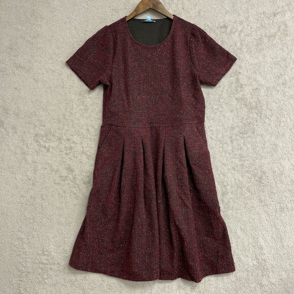 Draper James Women's M Red Tweed Short Sleeve Pleated Mini Dress N0146 - Picture 3 of 12